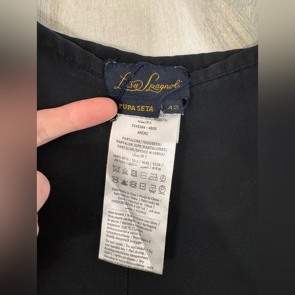 LUISA SPAGNOLI 100% Silk Black Animi Trouser Pants Size 42 - Picture 5 of 6